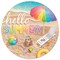 Beach Scene Metal Wall Sign, 12" Inch Round, Hello Summer for Wall Decorations or Wreath Accent Centerpiece - Sandcastle, Beach Ball, Umbrella